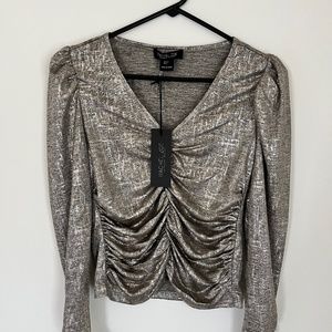 Rachel Zoe Metallic Gold Ruched Top